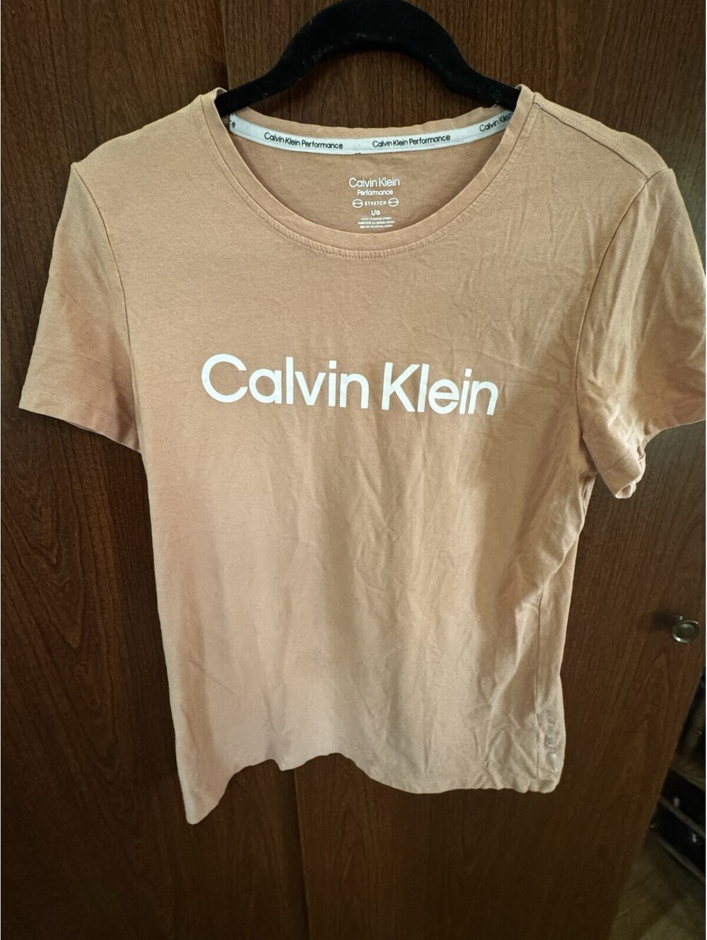 Calvin Klein Performance Womens L Dusty Rose Logo T Shirt Stretch Athletic Tee